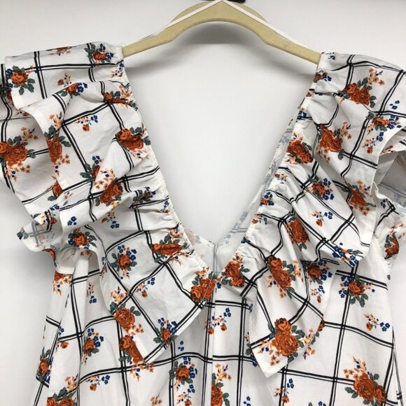 Zara white floral Blogger favourite plaid ruffle collar sleeveless midi dress M - Picture 12 of 16